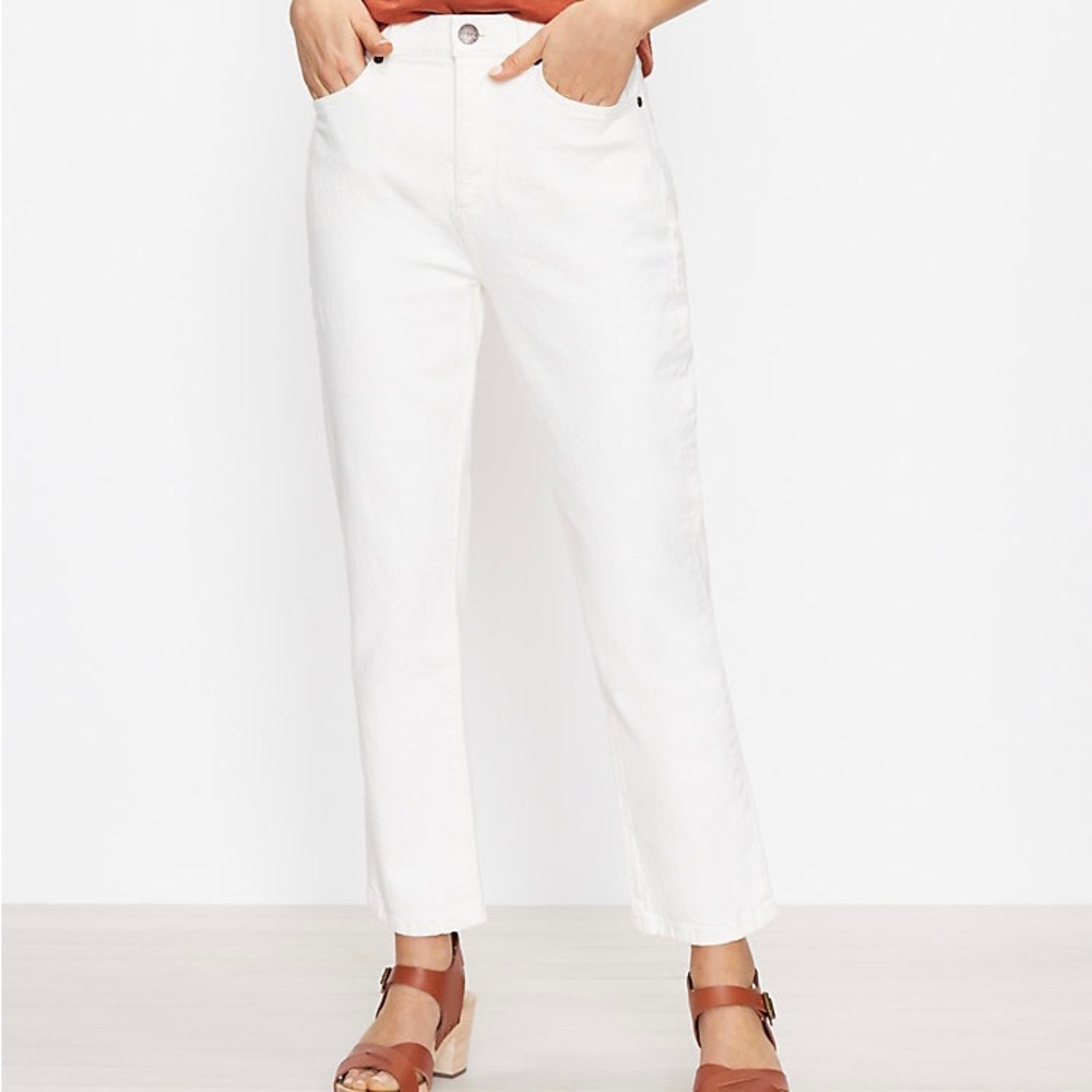 Ann Taylor Factory White Straight Crop Mid Rise Stretch Jeans 14 Petite NWT FLAW